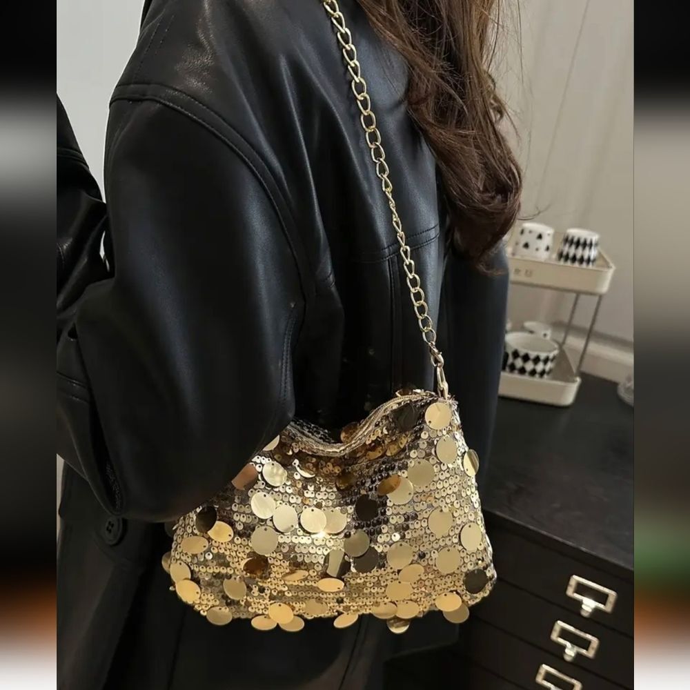 Gold Sequins Shoulder Bag - Picture 6 of 8